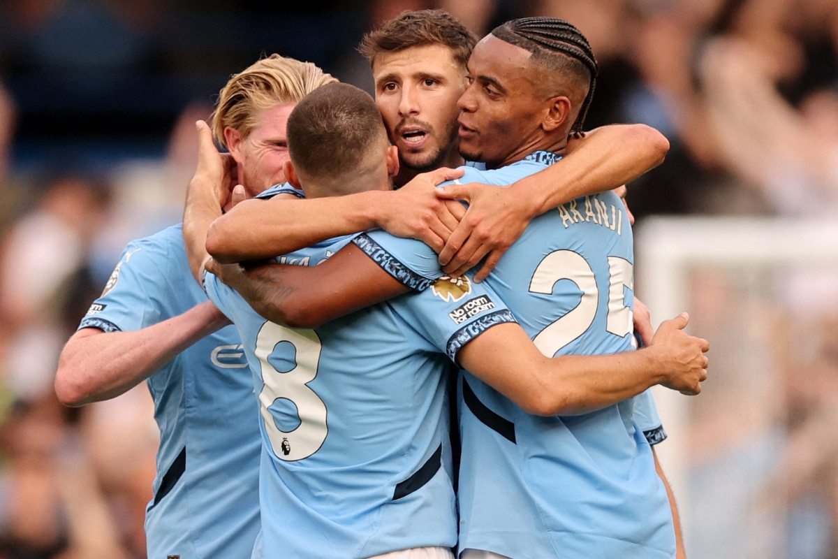 Manchester City players celebrate 