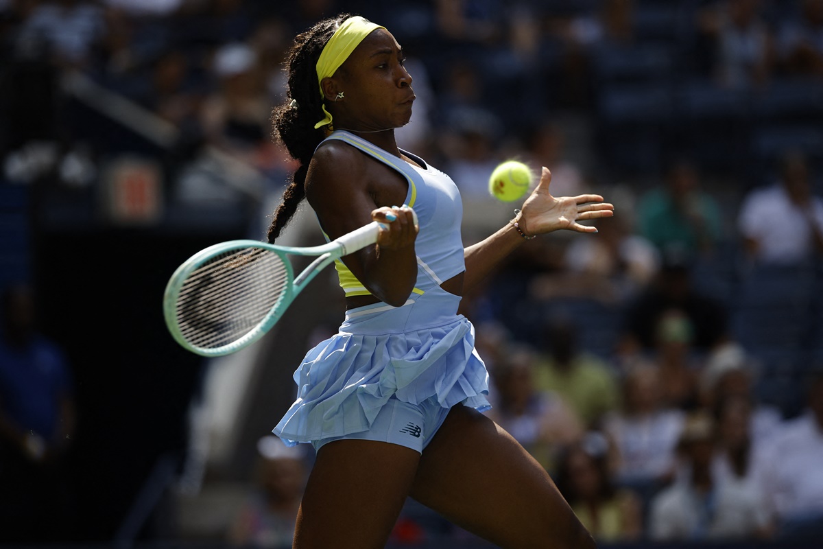 Coco Gauff in action during her US Open first round match against France's Varvara Gracheva, at  Flushing Meadows, New York, on Monday.