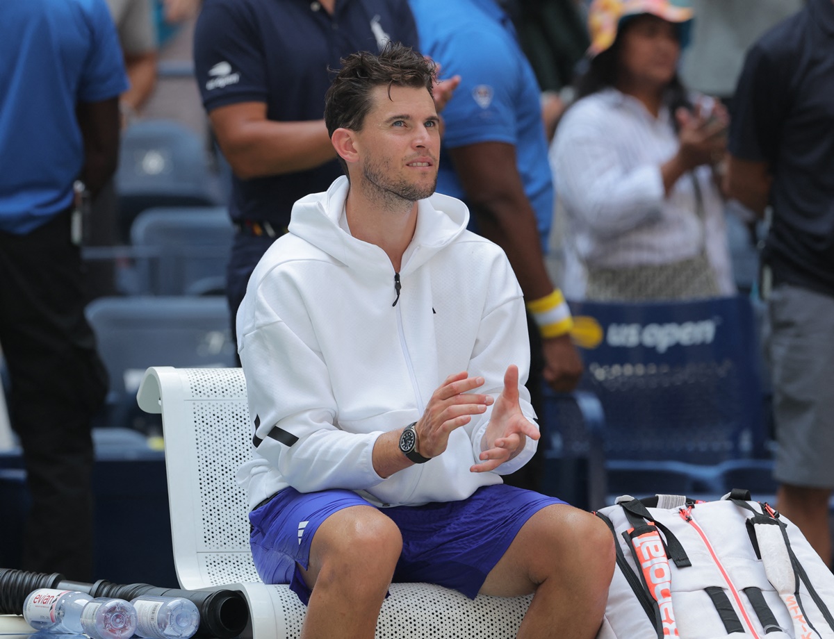 Dominic Thiem reacts after losing to Ben Shelton.