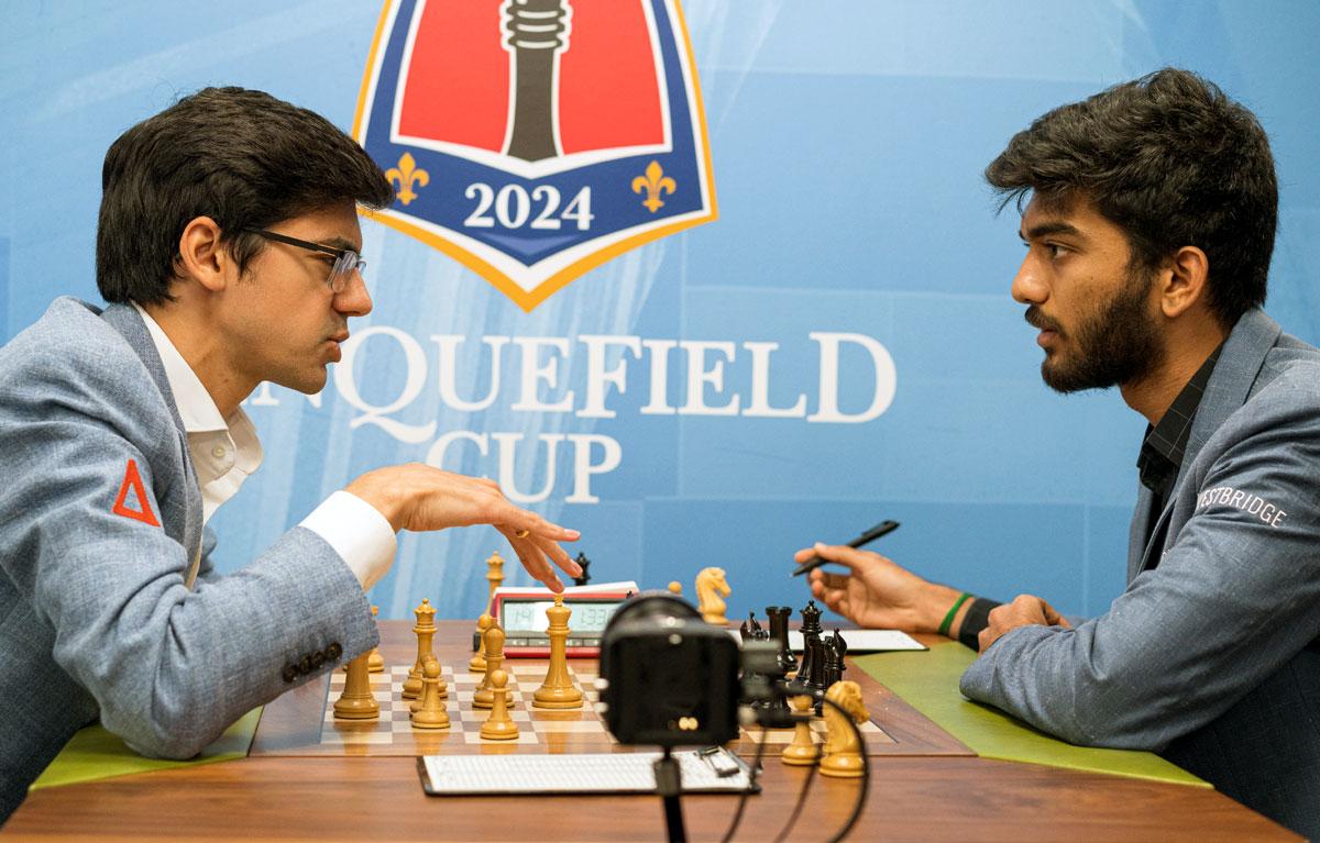 D Gukesh in action against Anish Giri