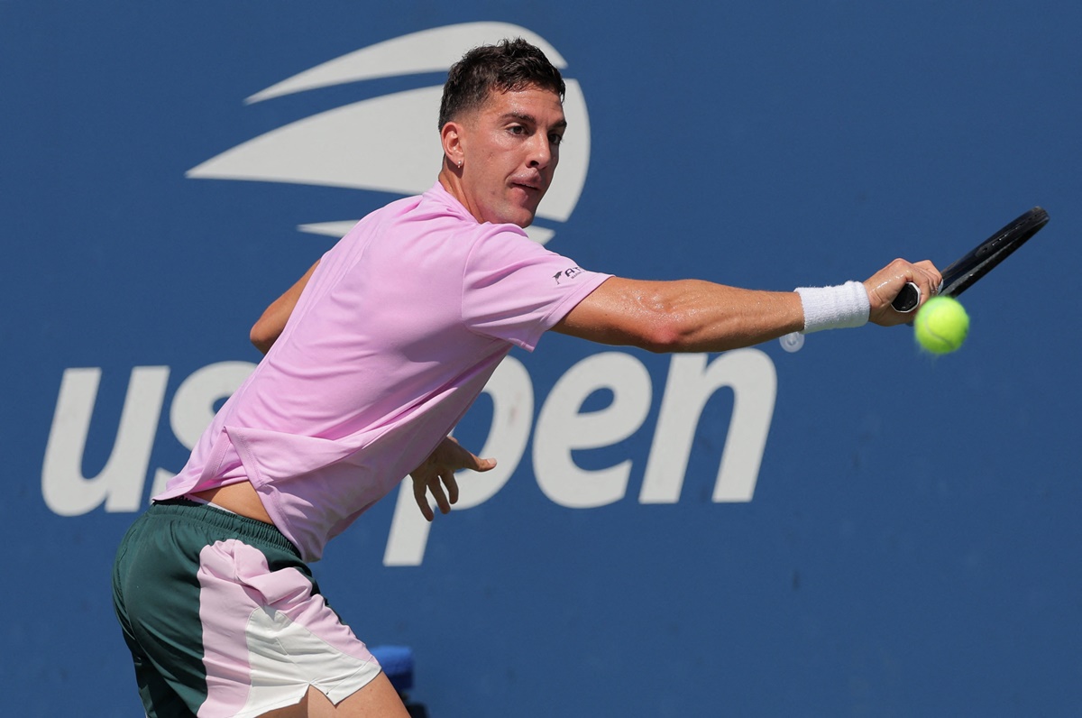 Australia's Thanasi Kokkinakis in action during the US Open men's singles first round match against Greece's Stefanos Tsitsipas at Flushing Meadows, New York, on Tuesday.