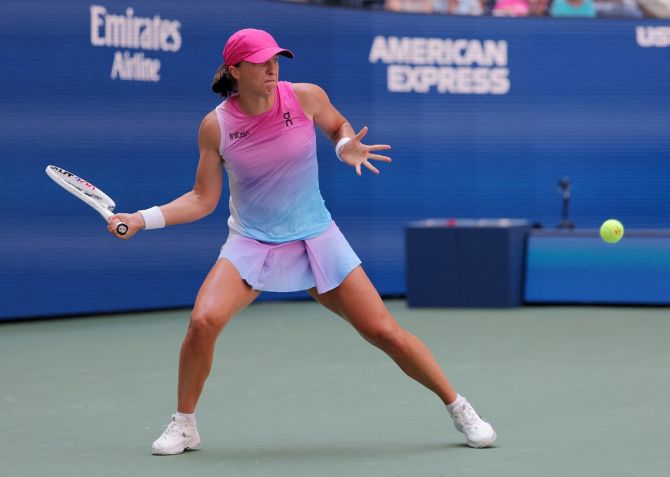 Poland's Iga Swiatek in action during her US Open first round match against Russia's Kamilla Rakhimova at Flushing Meadows, New York, on Tuesday.