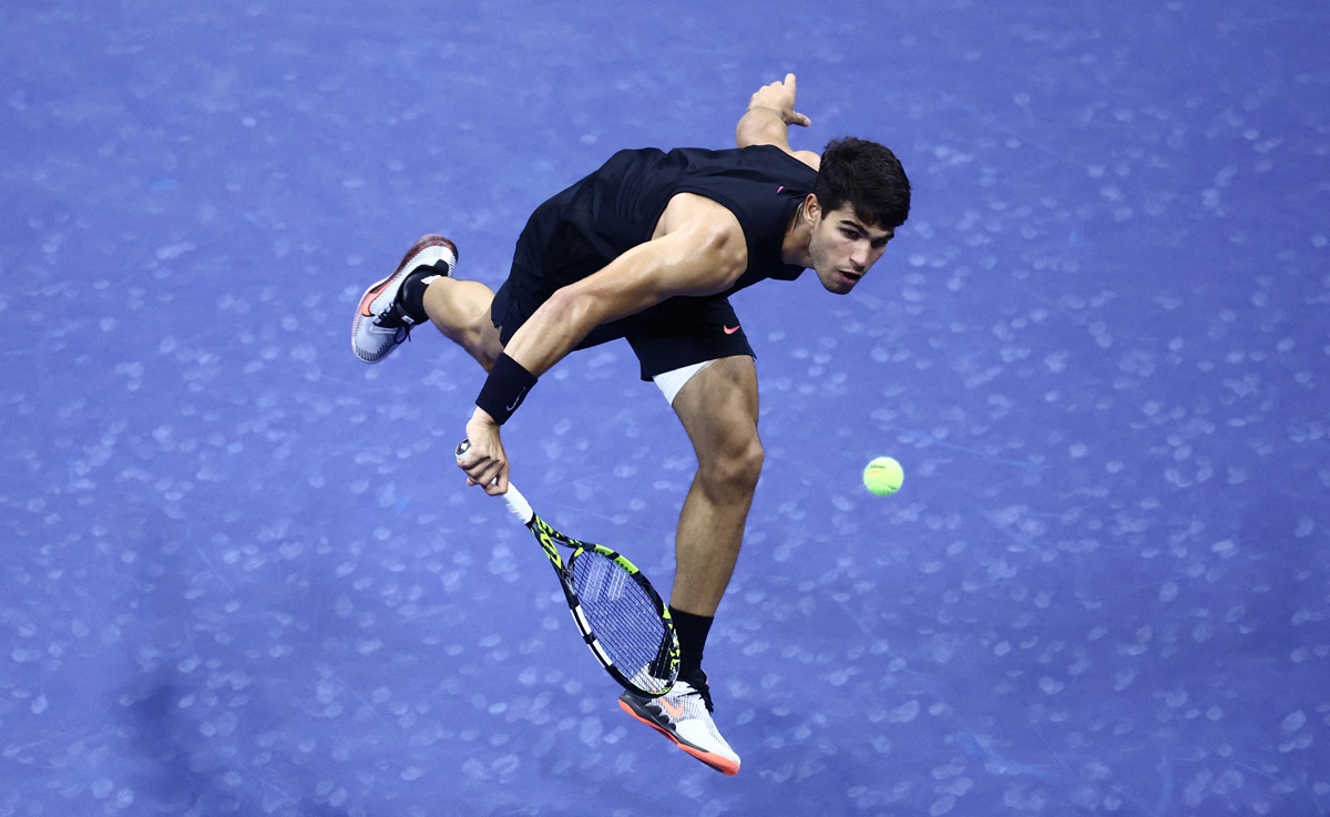 Spain’s Carlos Alcaraz in action during his first round match 