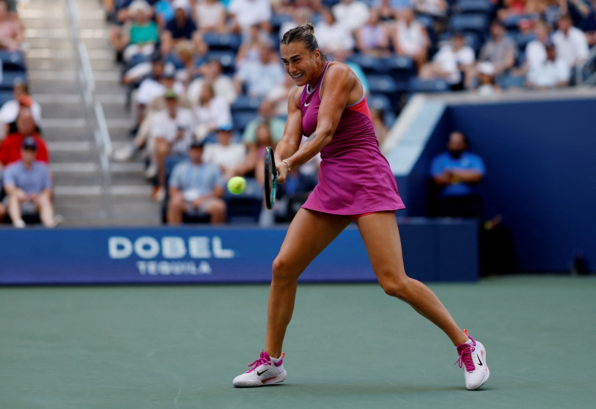 Belarus's Aryna Sabalenka in action during her US Open women's singles second round match against Italy's Lucia Bronzetti at Flushing Meadows, New York, on Wednesday.