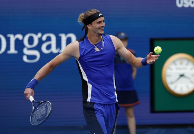 Germany's Alexander Zverev celebrates winning his US Open men's singles second round match against France's Alexandre Mueller at Flushing Meadows, New York, on Wednesday.