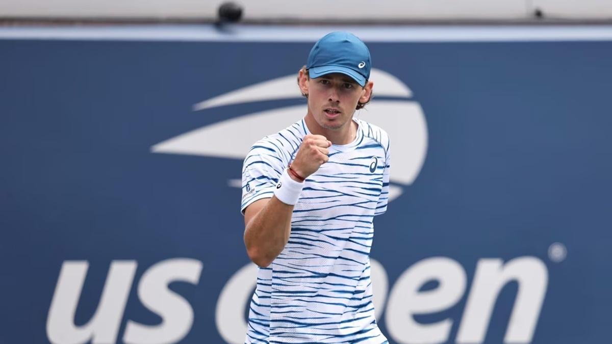 Australia's Alex de Minaur in action against Finland's Otto Virtanen.