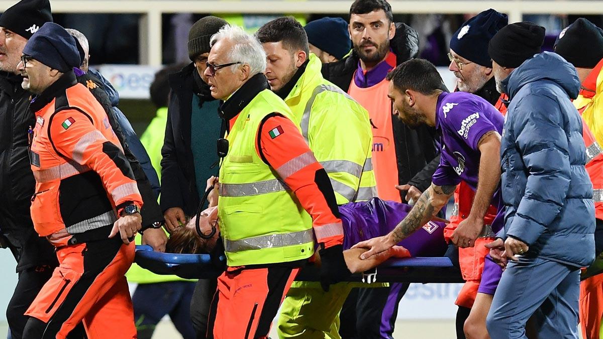 Fiorentina's Edoardo Bove is stretchered off