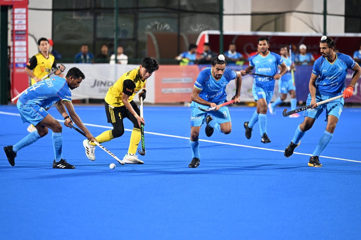 Action from the semi-final between India and Malaysia 