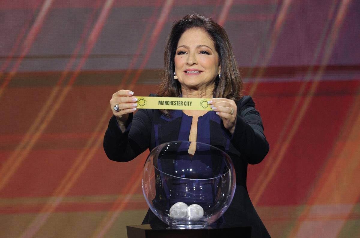 Cuban-American singer and eight-time Grammy Award winner Gloria Estefan draws Manchester City during Thursday's draw.