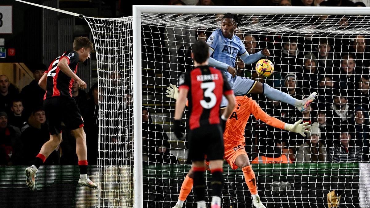 Dean Huijsen scores the only goal of the match with a header to earn Bournemouth victory over Tottenham Hotspur at Vitality Stadium, Bournemouth, on Thursday.