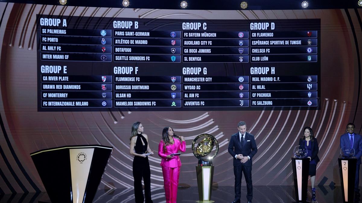 General view of the completed groups displayed after the draw