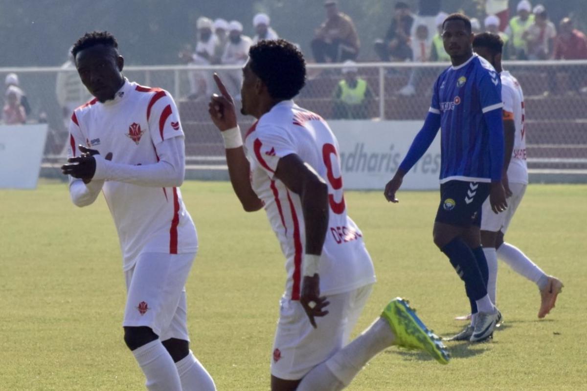 Namdhari FC's Cledson Dasilva Degol celebrates his goal against Real Kashmir during their I-League match in Ludhiana, on Sunday