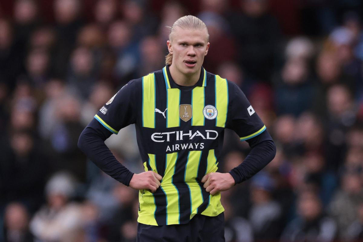 Manchester City's Erling Haaland cuts a frustrated figure after their loss to Aston Villa at Villa Park in Birmingham, Britain, on Saturday 