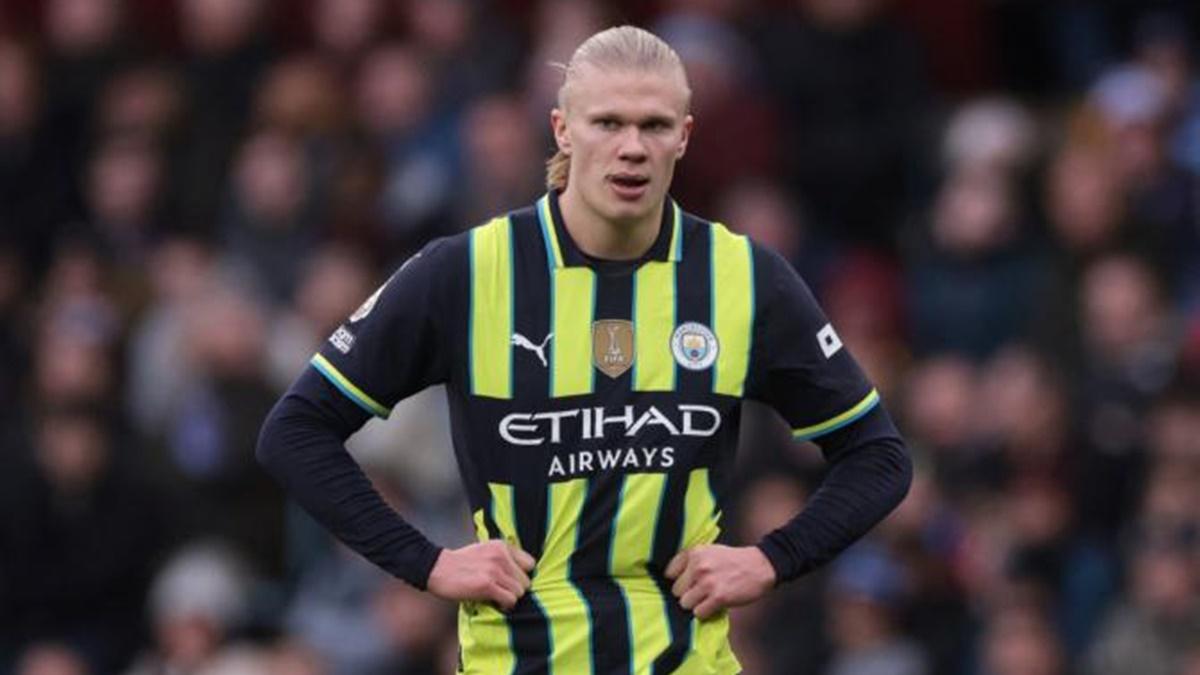 Manchester City's Erling Haaland cuts a frustrated figure after their loss to Aston Villa at Villa Park in Birmingham, Britain, on Saturday 