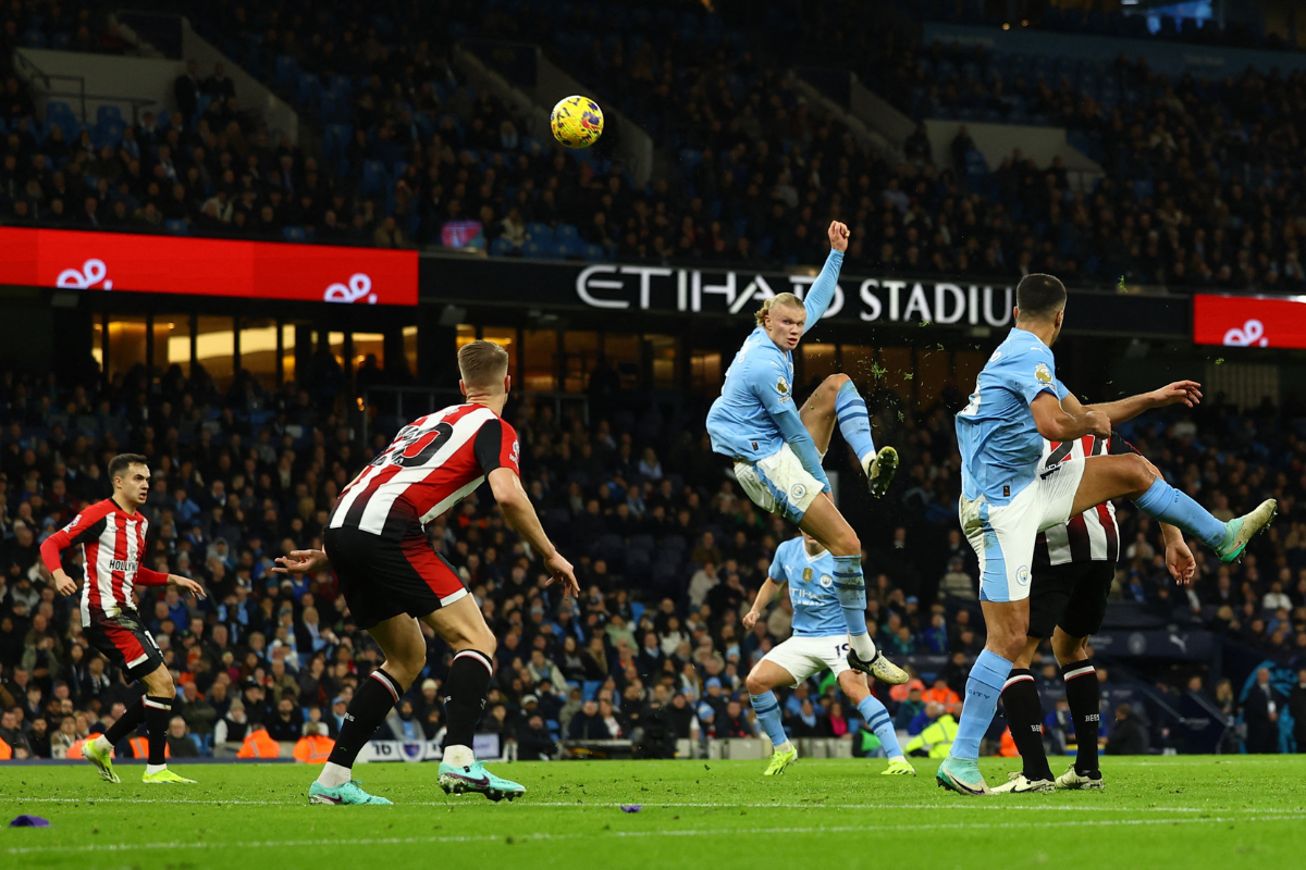 Manchester City's Erling Braut Haaland in action 