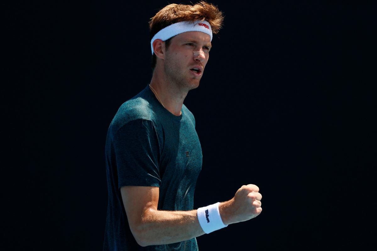 Chile's Nicolas Jarry reacts during his first round match against Italy's Flavio Cobolli