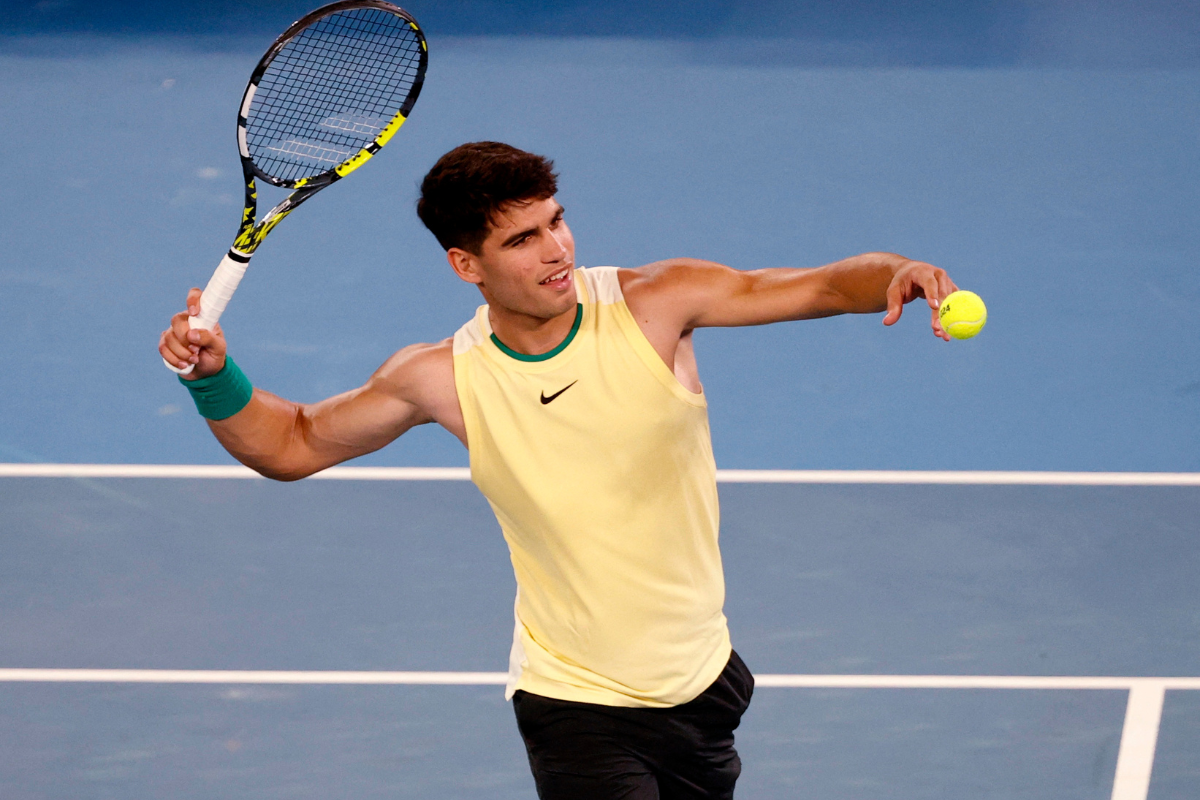 CarlSpain's Carlos Alcaraz reacts after winning his first round match against France's Richard Gasquet 