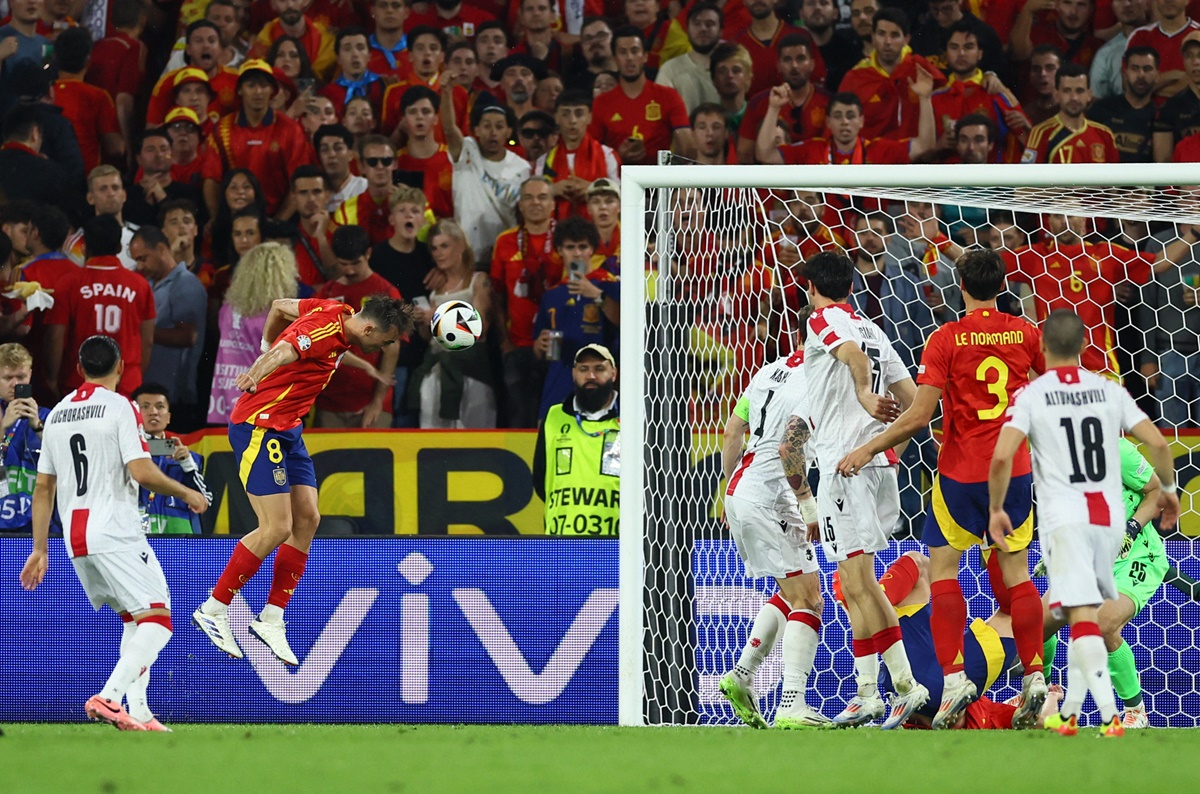 Fabian Ruiz scores Spain's second goal.