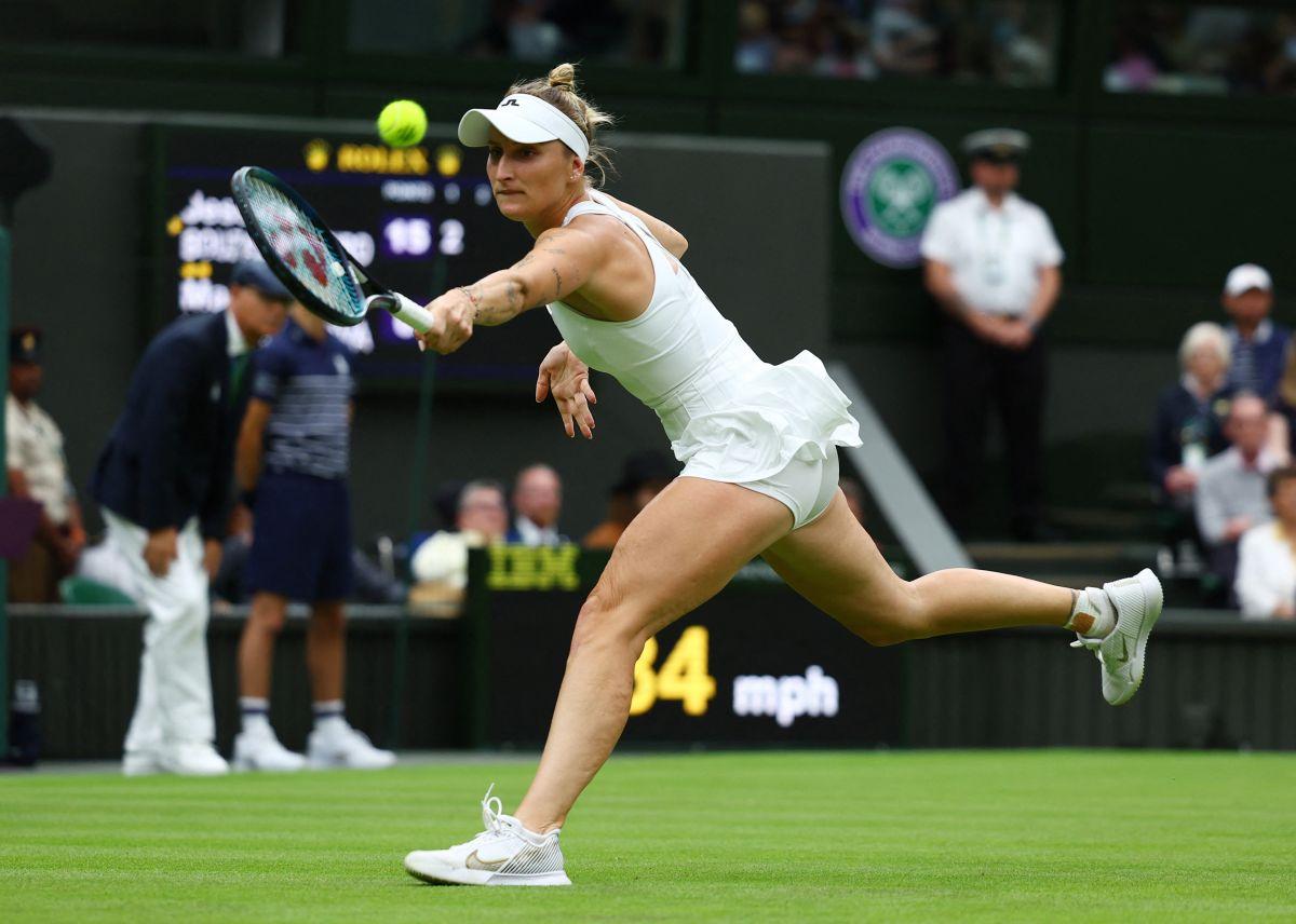 The Czech Republic's Marketa Vondrousova in action during her first round match against Spain's Jessica Bouzas Maneiro