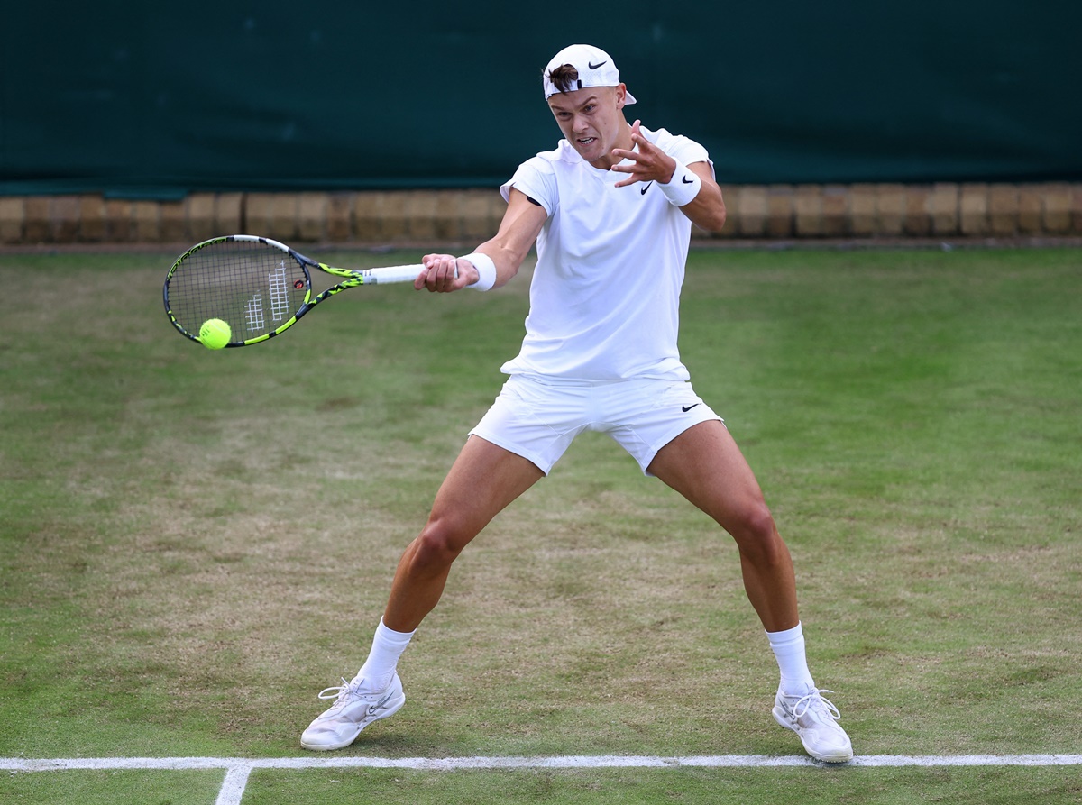 Denmark's Holger Rune in action during his second round match against Brazil's Thiago Seyboth Wild.