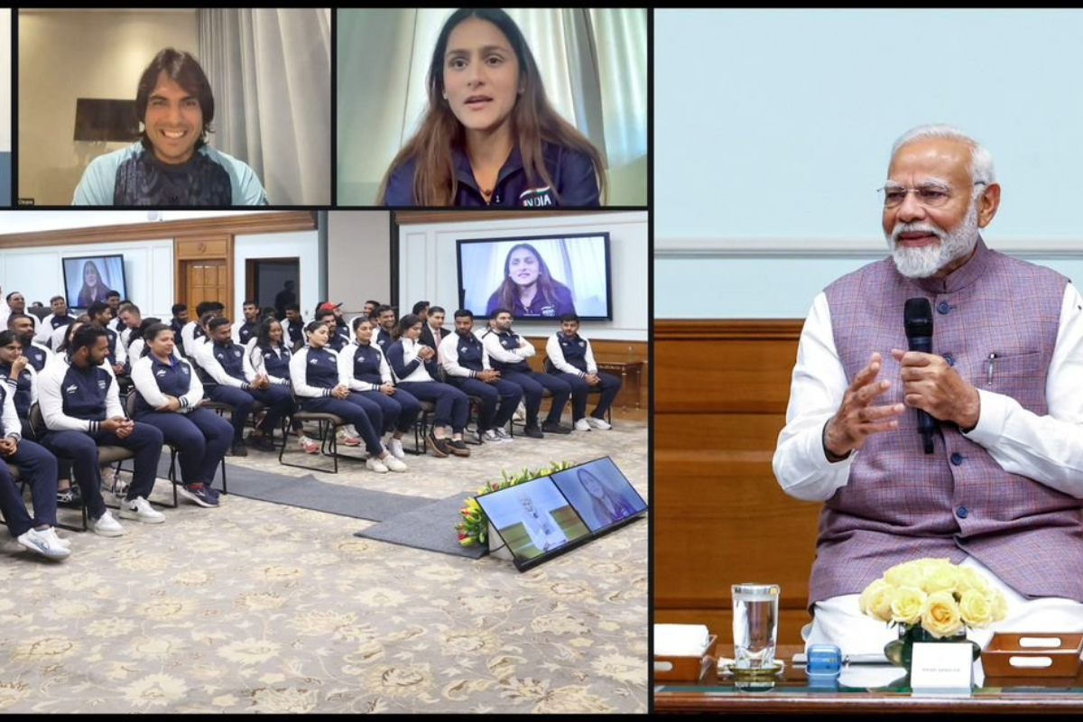 Prime Minister Narendra D Modi interacts with Paris-bound athletes on Thursday