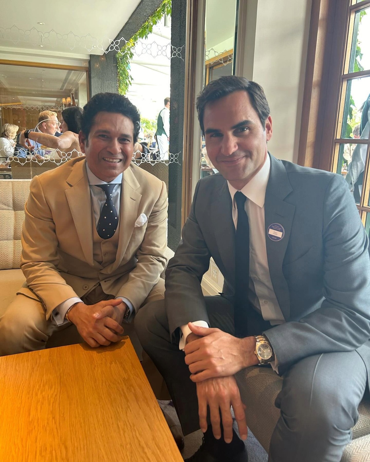 Sachin Tendulkar and Roger Federer at Wimbledon on Saturday