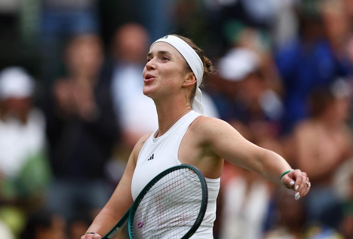 Ukraine's Elina Svitolina celebrates winning her third round match against Tunisia's Ons Jabeur 