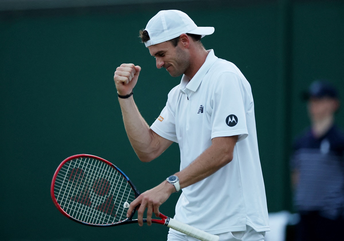 Tommy Paul of the United States celebrates victory over Spain's Roberto Bautista-Agut in the fourth round.