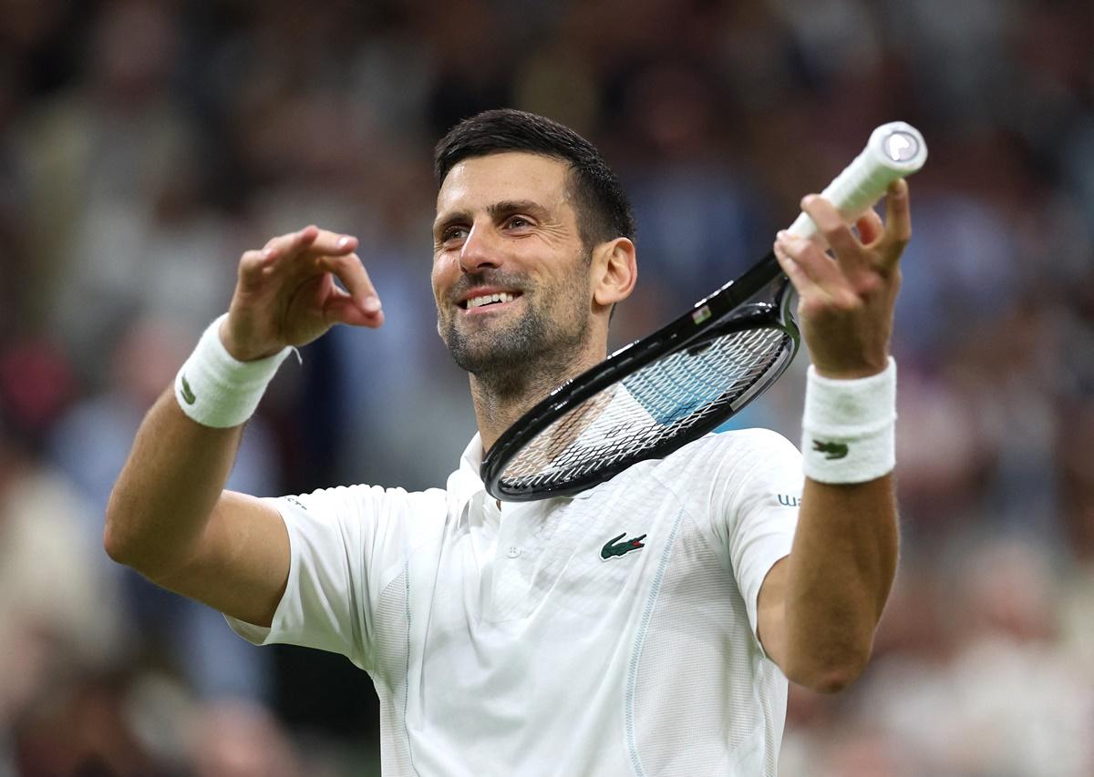 Serbia's Novak Djokovic celebrates an easy victory over Denmark's Holger Rune in the fourth round of the Wimbledon Championships on Monday.