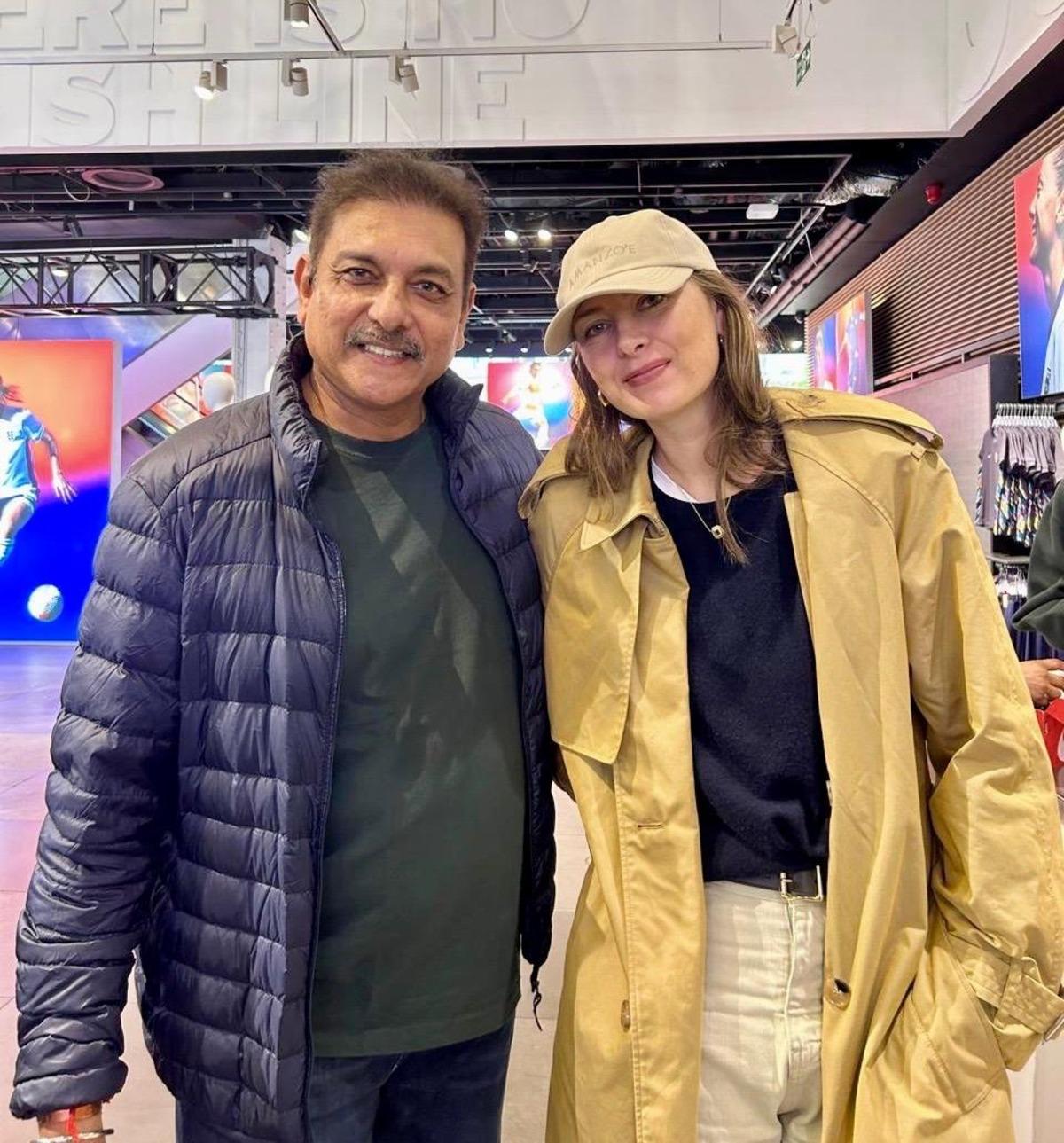 Ravi Shastri meets Maria Sharapova during the British F1 Grand Prix at Silverstone