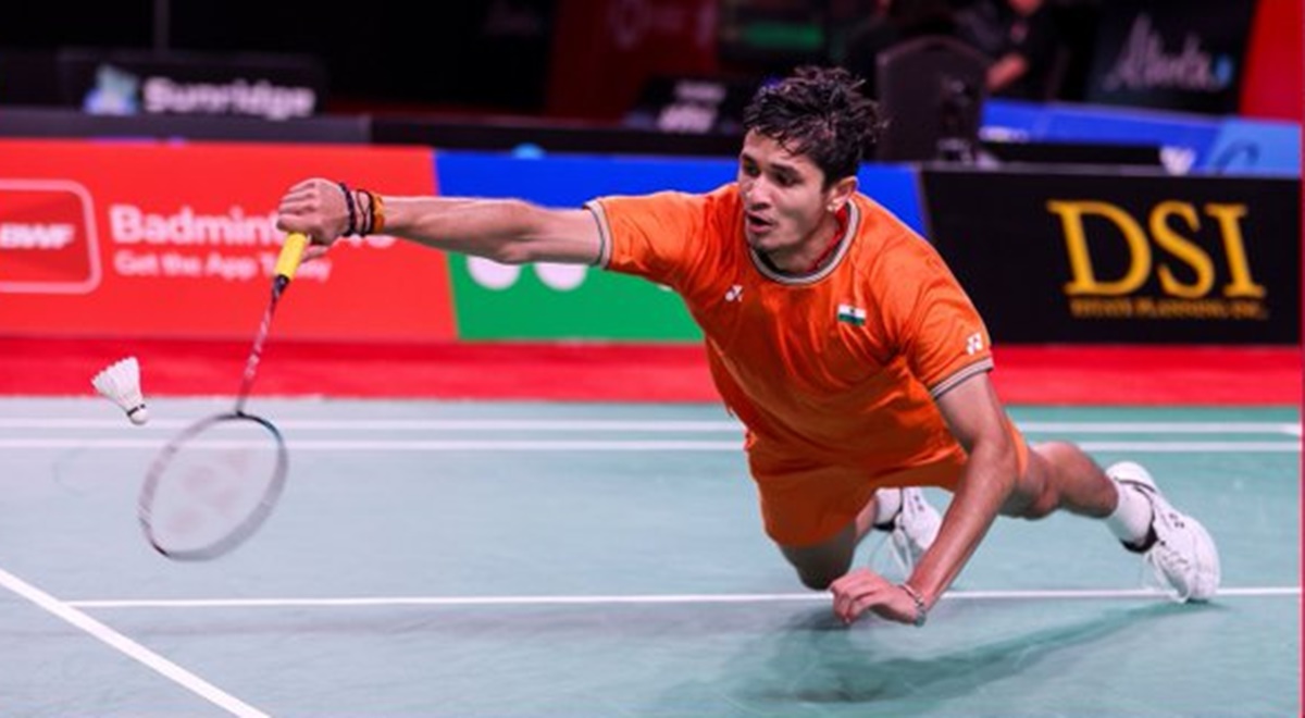 Priyanshu Rajawat in action against France's Alex Lanier in the men's singles semi-finals of the Canada Open on Saturday