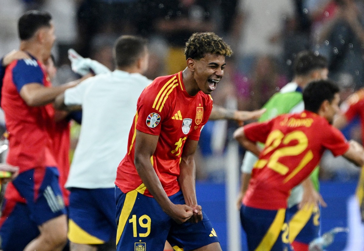 Lamine Yamal, the youngest scorer at a Euro or World Cup tournament, celebrates after Spain beat France in the Euro 2024 semi-final, at Munich Football Arena, Germany, on Tuesday.