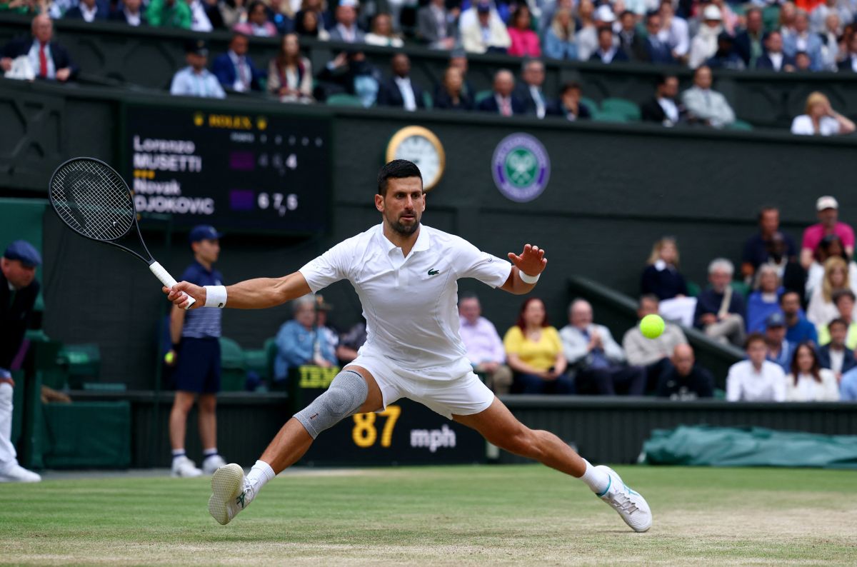 Serbia's Novak Djokovic in action during the men's singles semi-final against Italy's Lorenzo Musetti at the Wimbledon Championships on Friday.