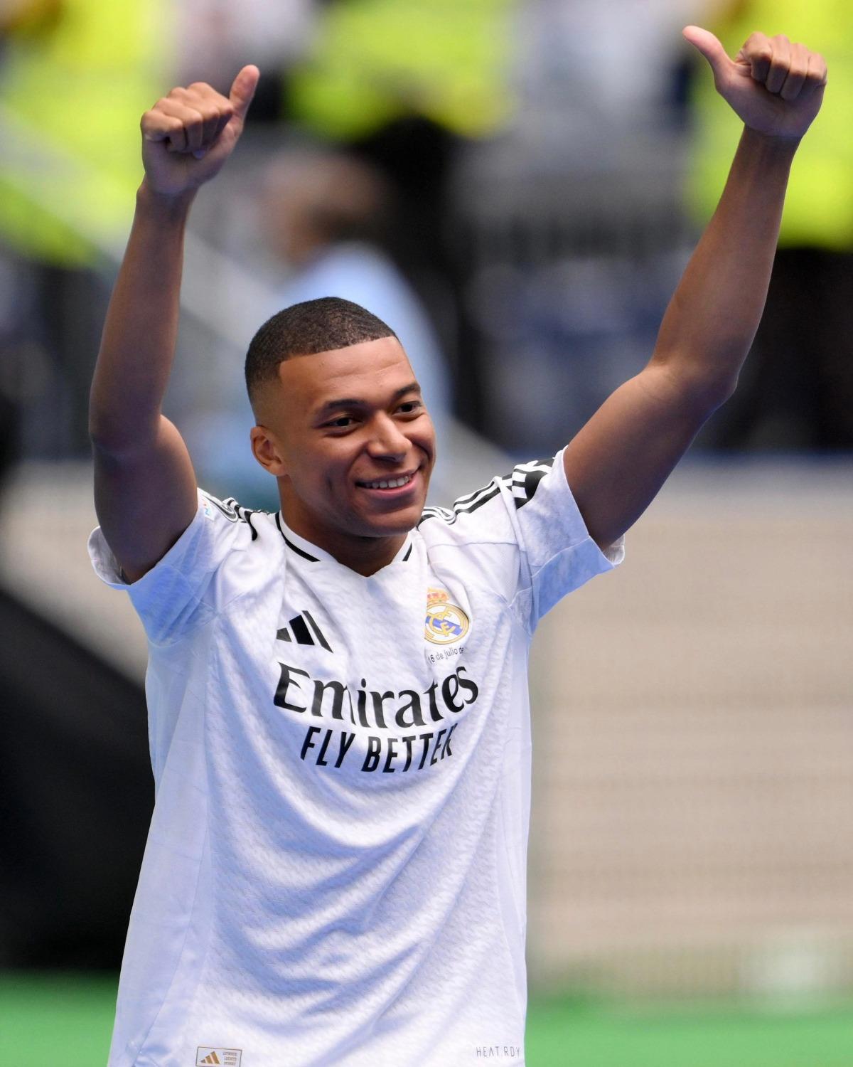 Kylian Mbappe in a Real Madrid jersey