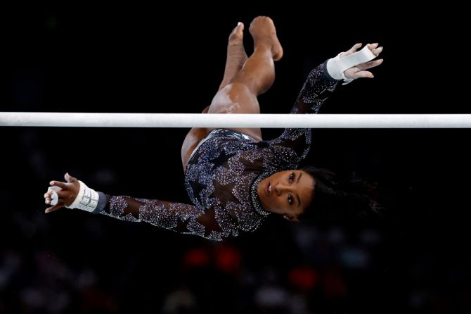 Simone Biles in action on the uneven bars
