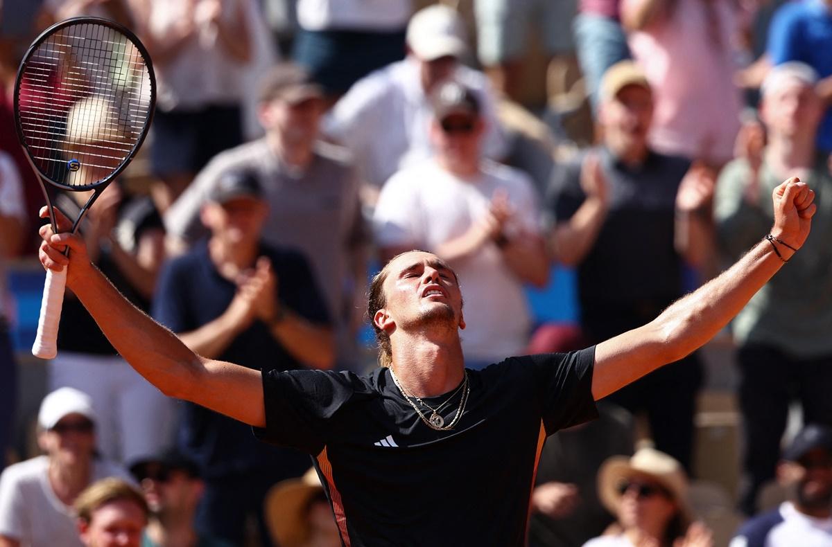 Germany's Alexander Zverev celebrates victory over Tomas Machac of the Czech Republic in the men's singles second round