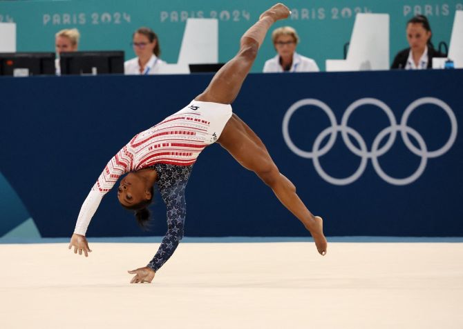 Simone Biles in action during the Floor Exercise.