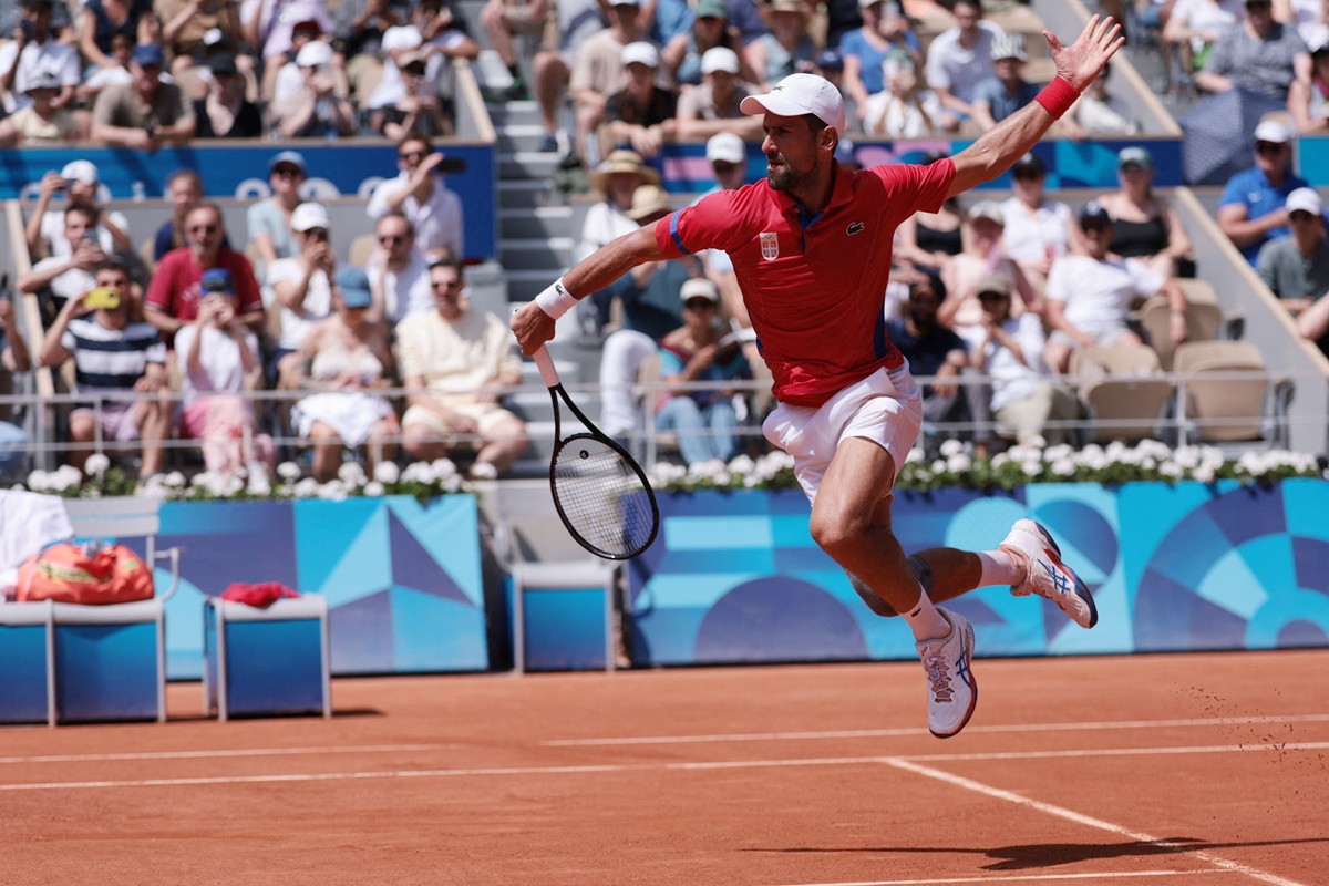 Serbia’s Novak Djokovic in action during his Olympics men's singles match against Germany's Dominik Koepfer at Roland Garros on Wednesday.