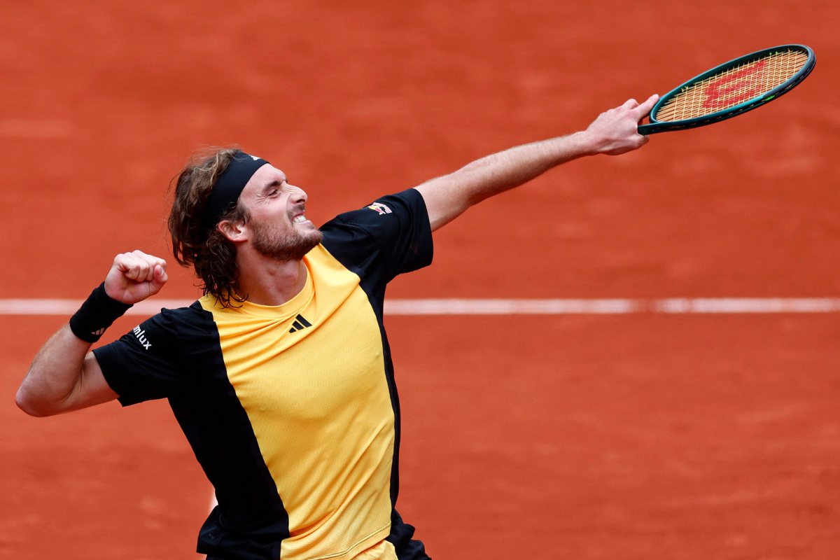 Greece's Stefanos Tsitsipas celebrates winning his fourth round match against Italy's Matteo Arnaldi