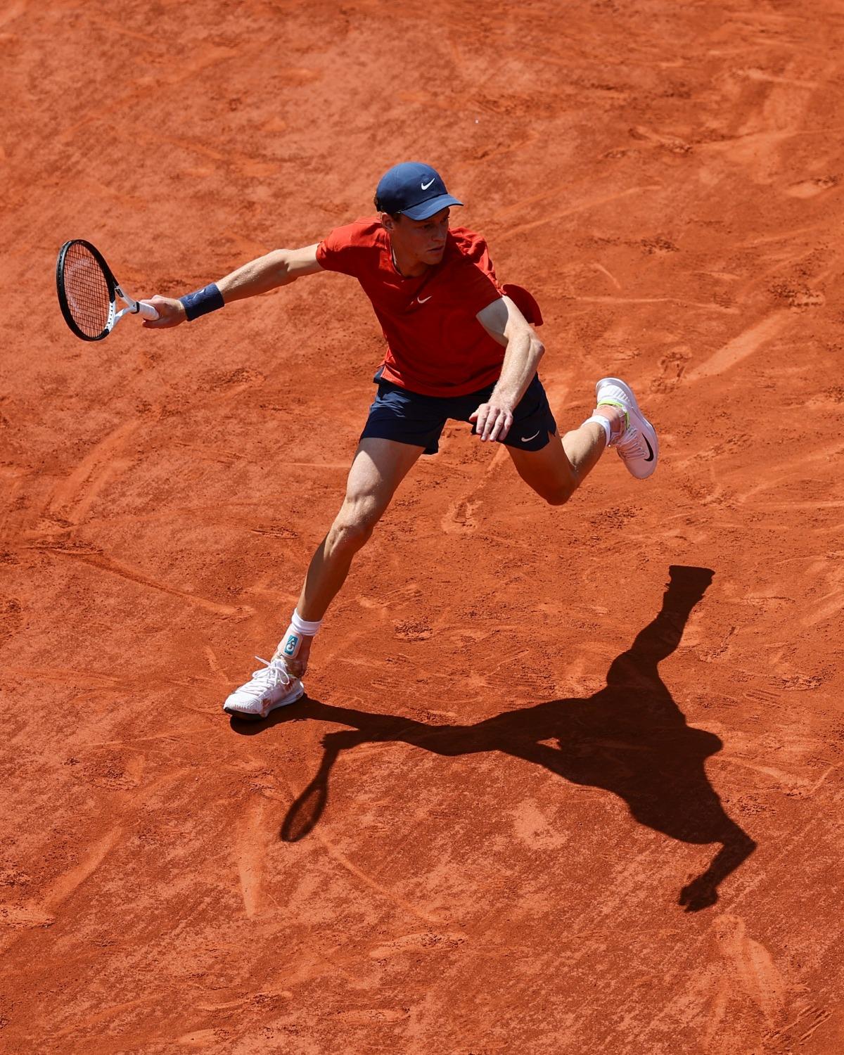 Italy's Jannik Sinner in action during his quarter-final against Bulgaria's Grigor Dimitrov