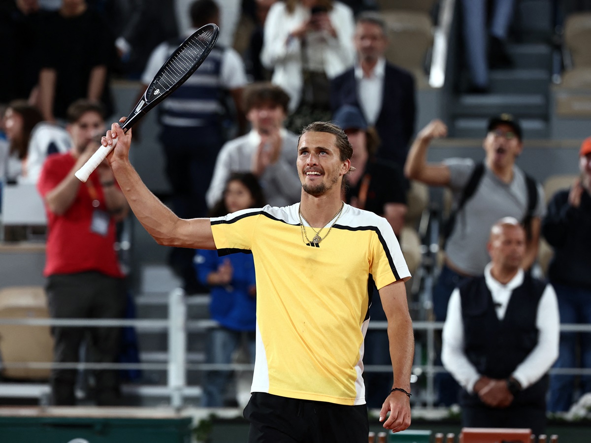 Germany's Alexander Zverev celebrates winning his semi-final against Norway's Casper Ruud.