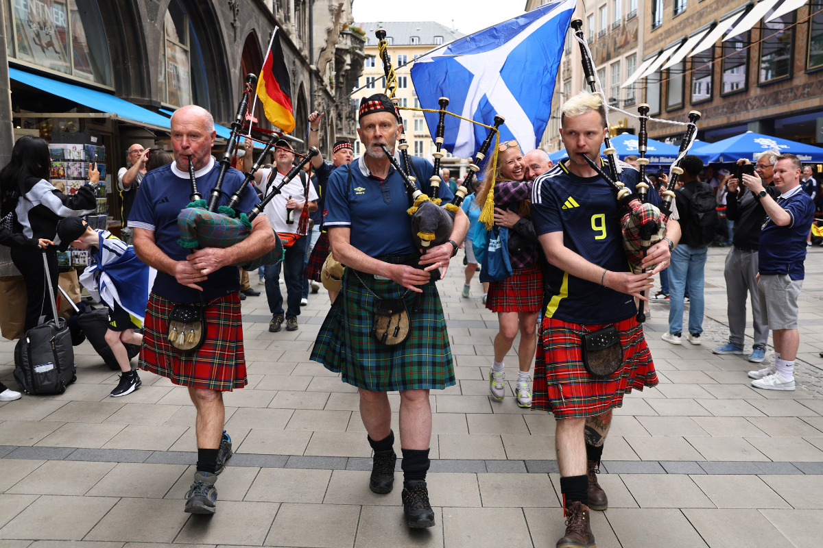 Scotland fans are seen playing the bagpipes before their opening match against Germany on June 14