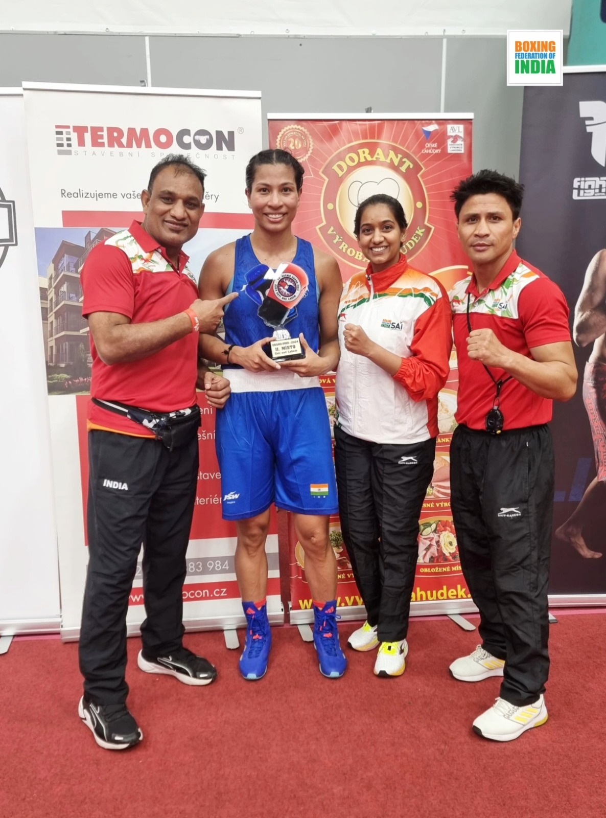 Lovlina Borgohain with her team after winning a silver at the Grand Prix in Czech Republic