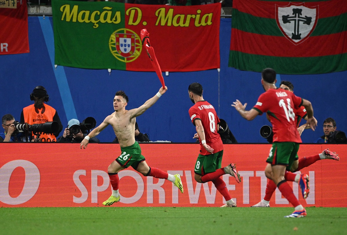 Francisco Conceicao celebrates scoring the match-winner for Portugal in added time during the Euro 2024 Group F match against the Czech Republic at Leipzig stadium, Germany, on Tuesday.