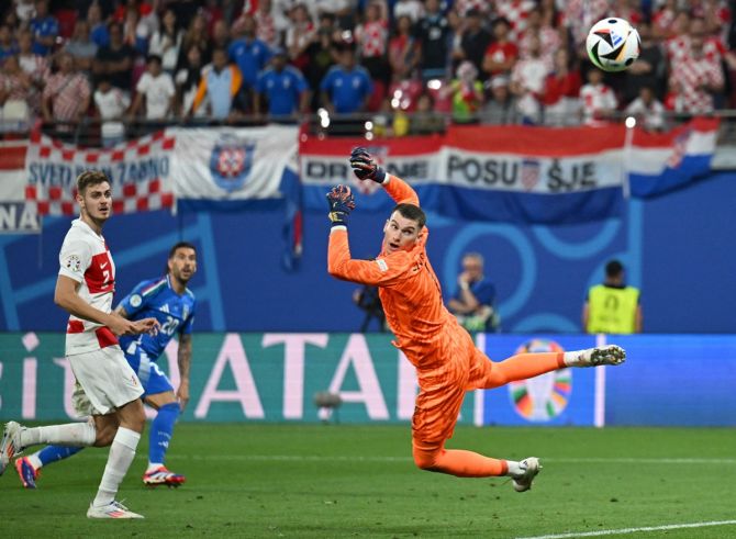 Mattia Zaccagni's sends the ball past Croatia goalkeeper Dominik Livakovic to earn Italy a draw in the Euro 2024 Group B match at Leipzig Stadium, Leipzig, Germany, on Monday.