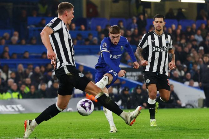 Chelsea's Cole Palmer struck in the 57th minute to put his club in the lead against Newcastle in their Premier League match at Stamford Bridge, London on Monday