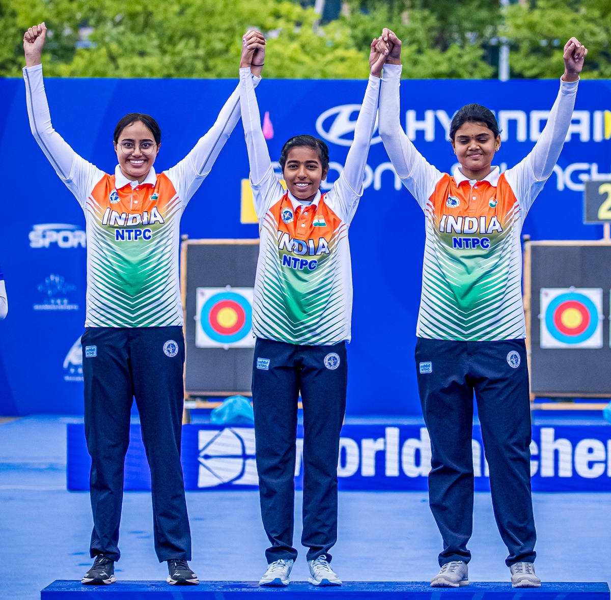 The world No. 1 Indian compound women's archery team Jyothi Surekha Vennam, Parneet Kaur and Aditi Swami grabbed their third successive Archery World Cup gold medal, beating Turkey in the final in Yecheon, South Korea, on Saturday.