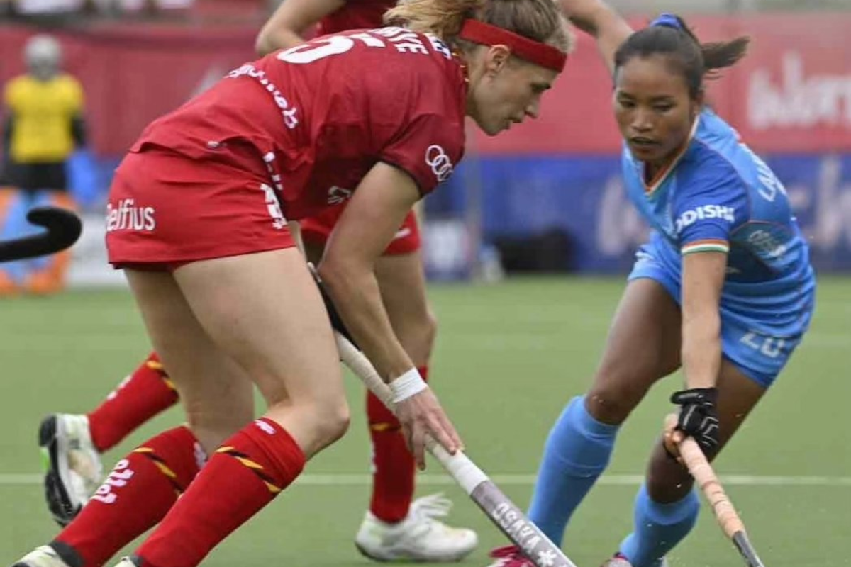 Action from the Women's Pro League hockey match played between India and Belgium in Antwerp, on Saturday