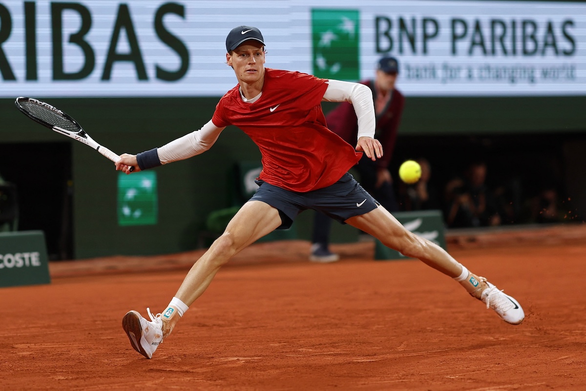 Jannik Sinner in action during his third round match against Russia's Pavel Kotov