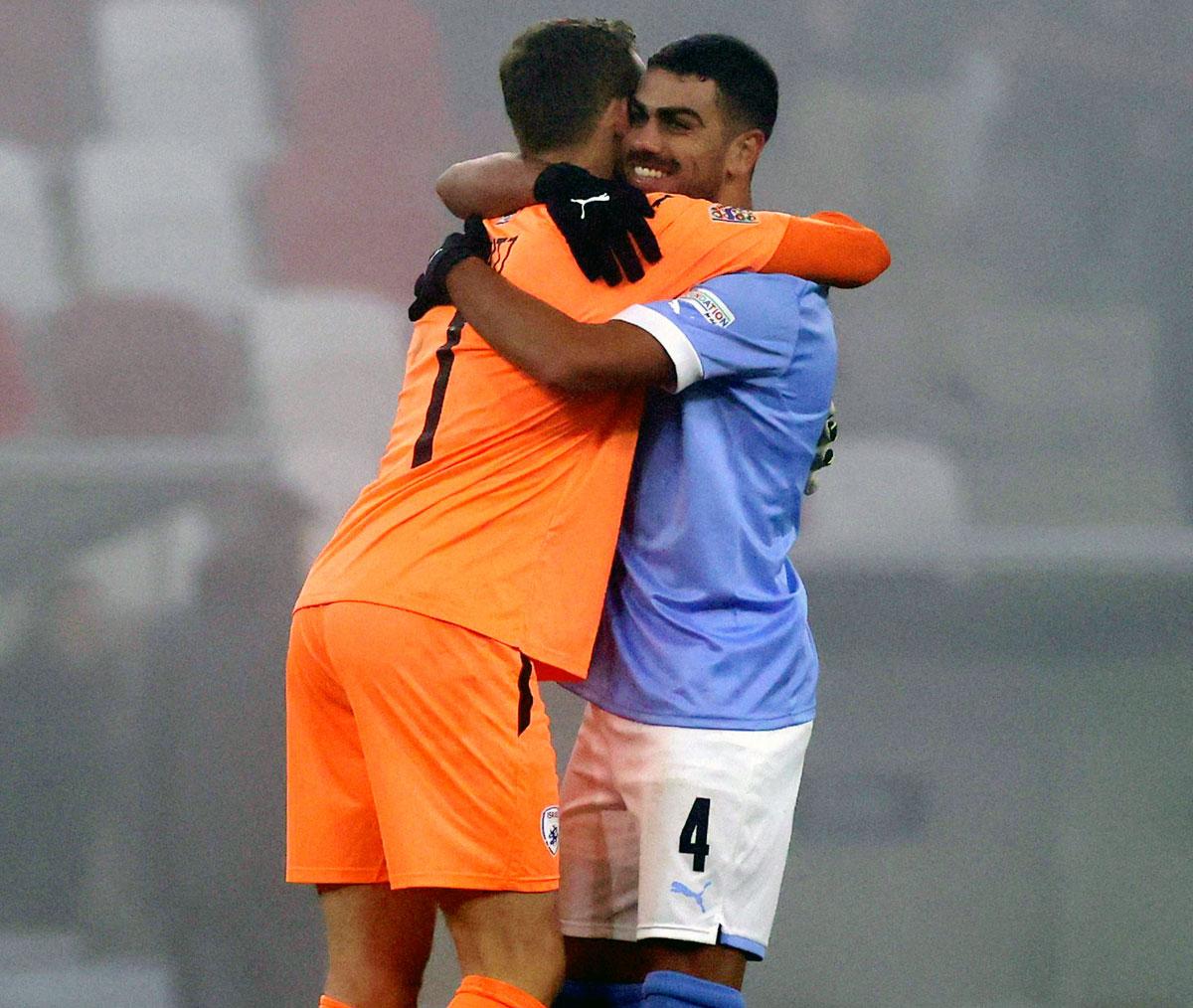 Israel's Raz Shlomo and Daniel Peretz celebrate 